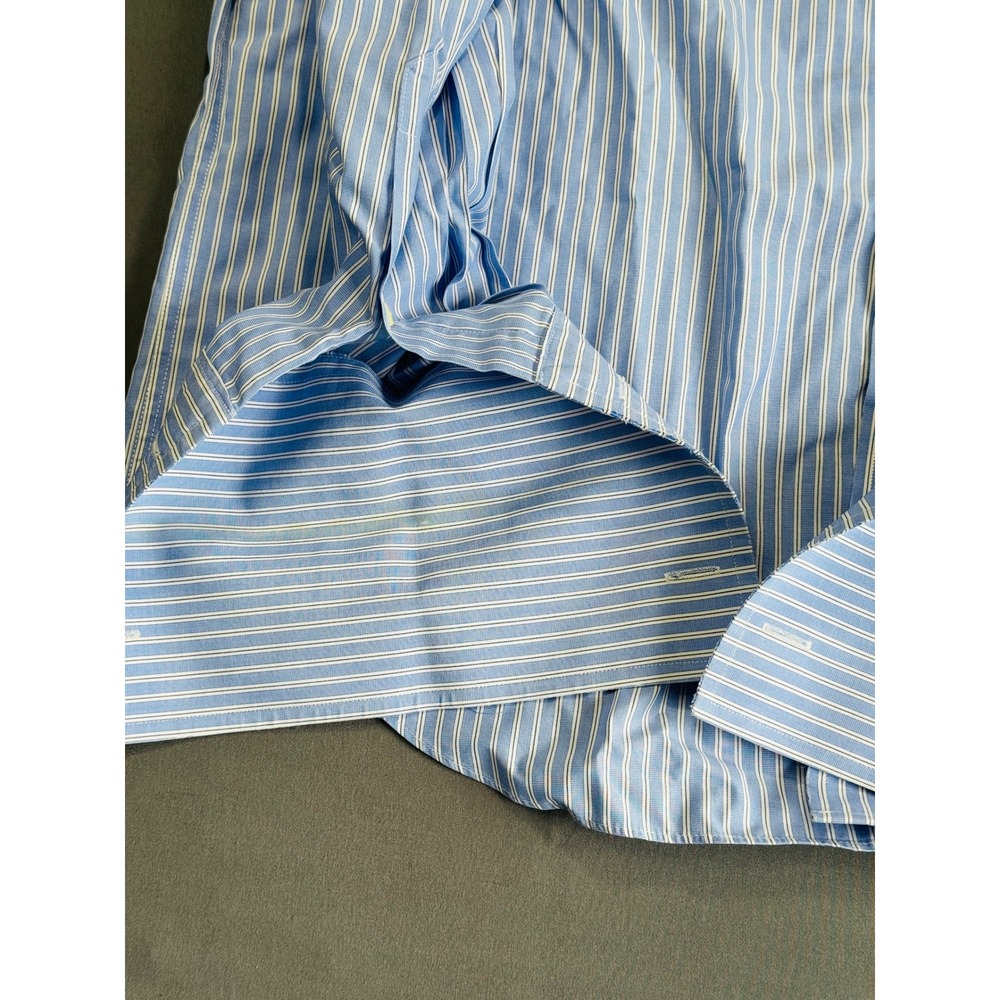 Nautica Premium Non Iron Striped Dress Shirt Men Size 16 34 35 Blue White French - Picture 10 of 16